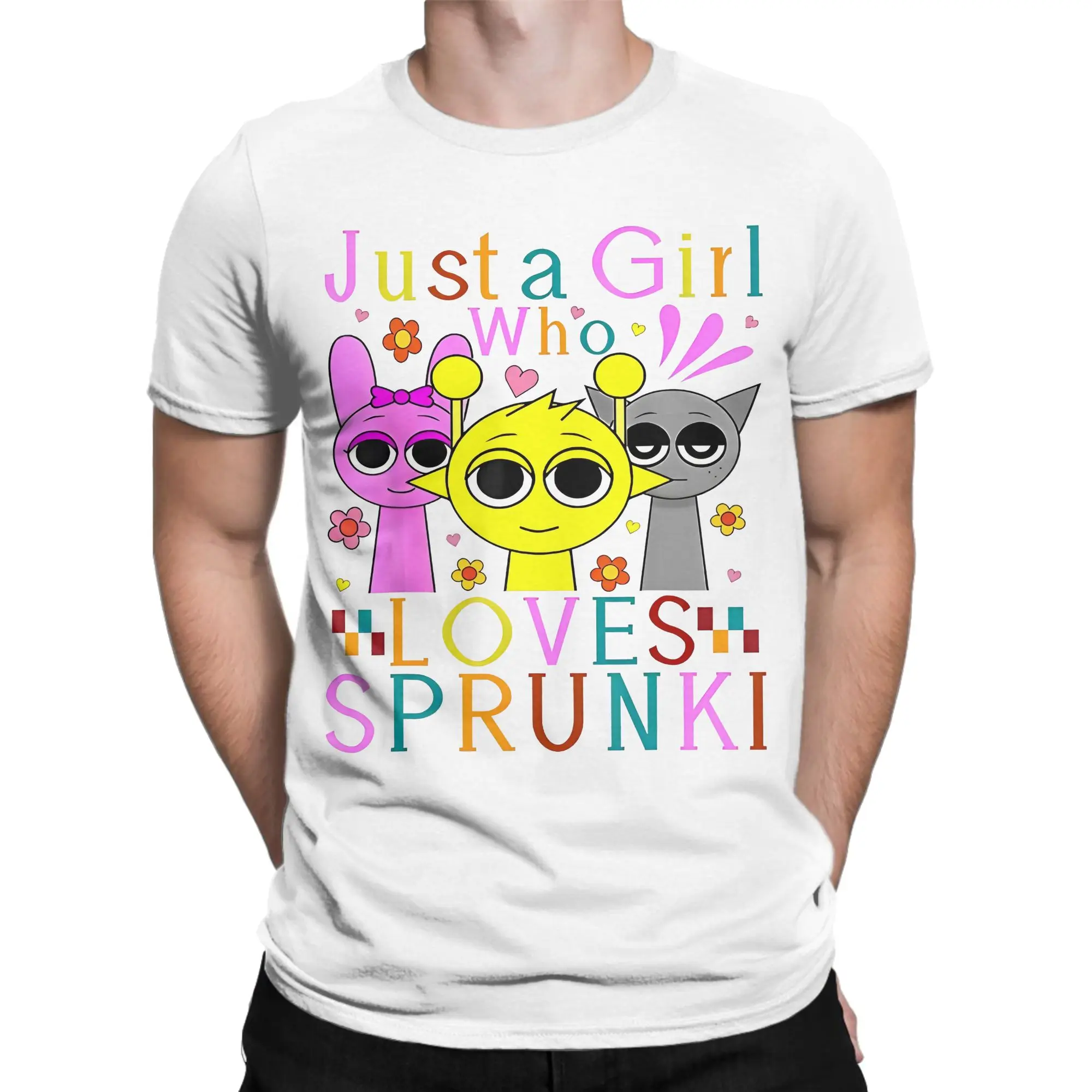 

Funny Just A Girl Who Loves Sprunki Men's T Shirt Fashion Tees Short Sleeve Round Neck T-Shirt Cotton Adult Clothes