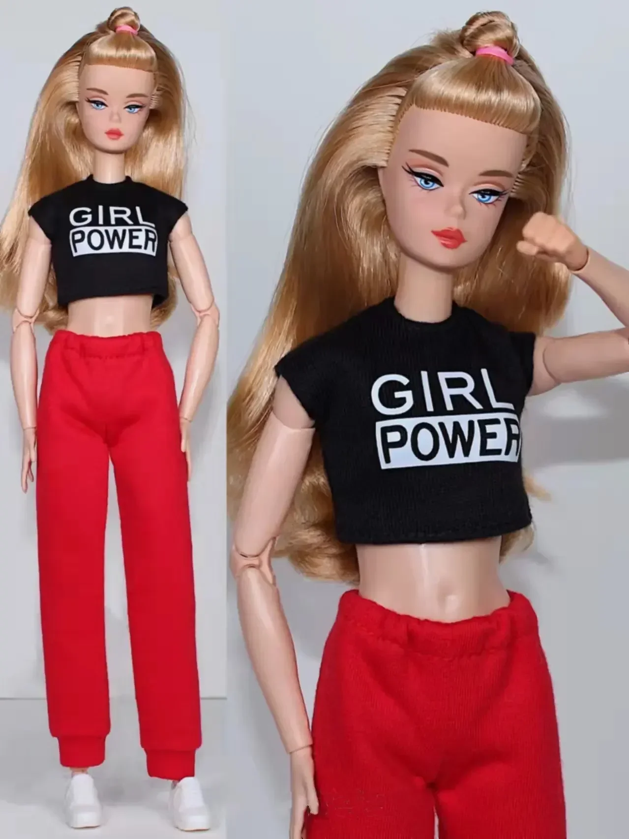 Black Crop Top & Red Pants 30cm Doll Outfits Set for Barbie Clothes for Barbie Doll Clothes Shirt Trousers 1/6 Accessories Toys