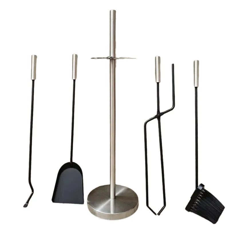 Cast Iron Fireplace Accessories Stainless Steel Ash Cleaning Tool Stand Set