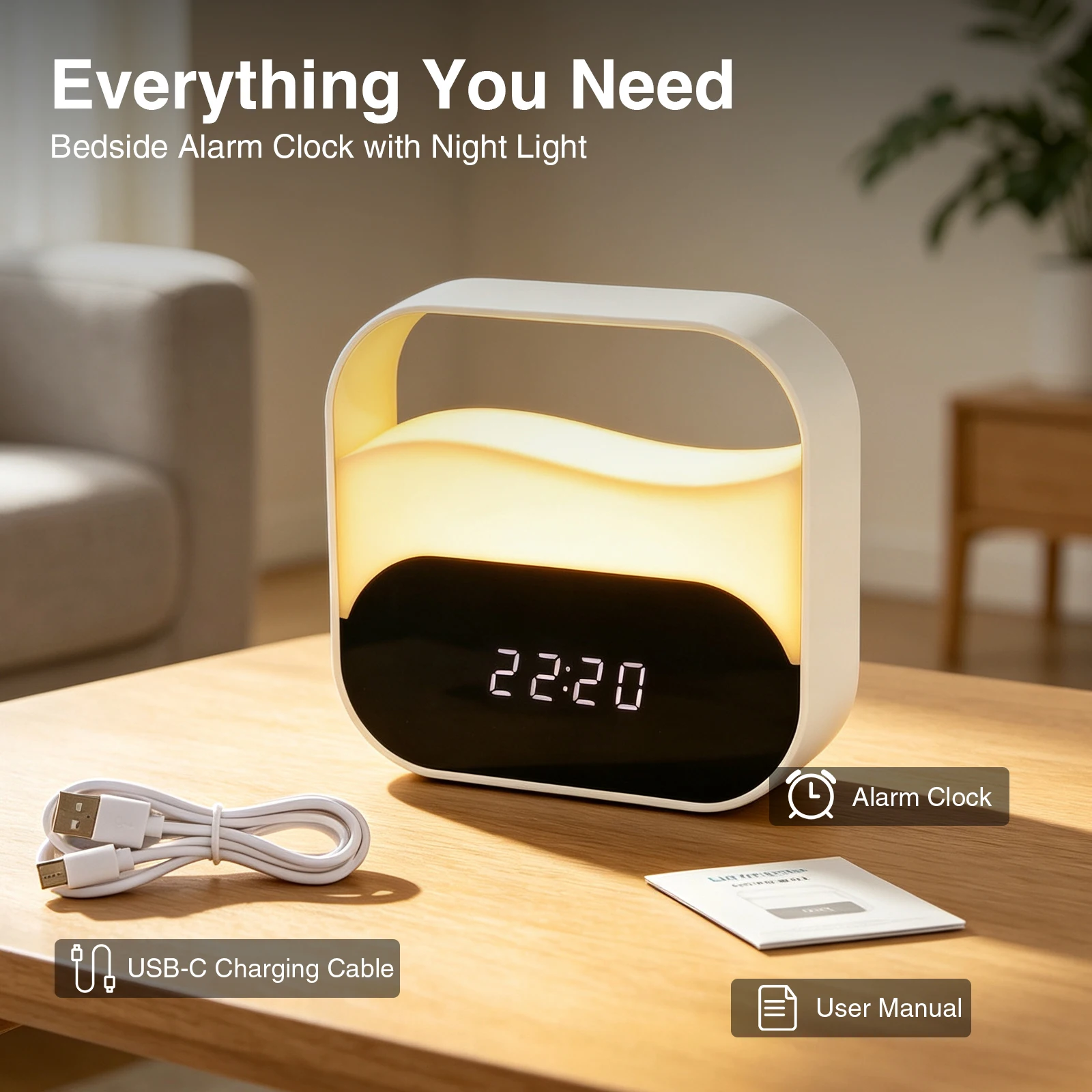 Portable LED Night Light Bedside Sleep Lamp With Alarm Clock Time Display Dimmable Light For Home Bedroom