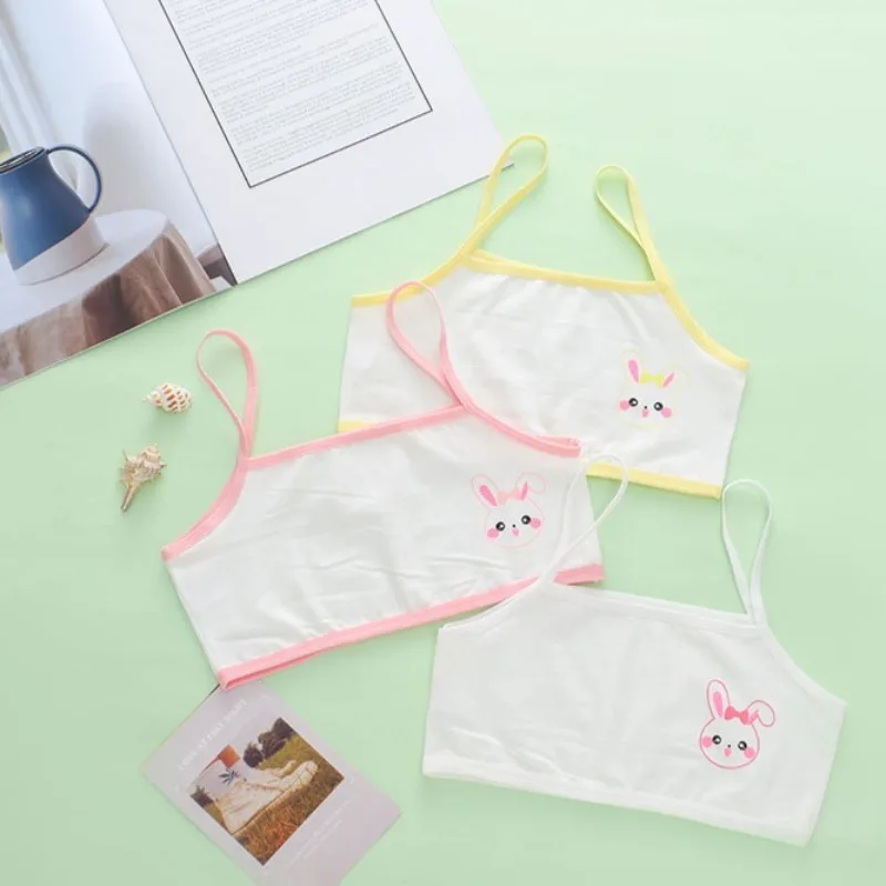 3 Pcs Children Girls' Vest Short Bras Lightweight Breathable Developmental Period Camisoles Cartoon Cotton Strapless Underwear