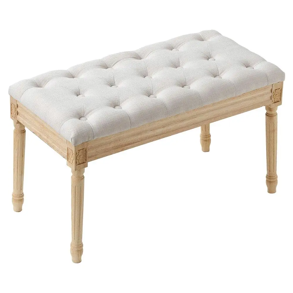 

Foam Padded Upholstered Bench 16W Rubberwood Legs Tufted Footrest Ottoman Multi-Purpose Entryway Bench Beige