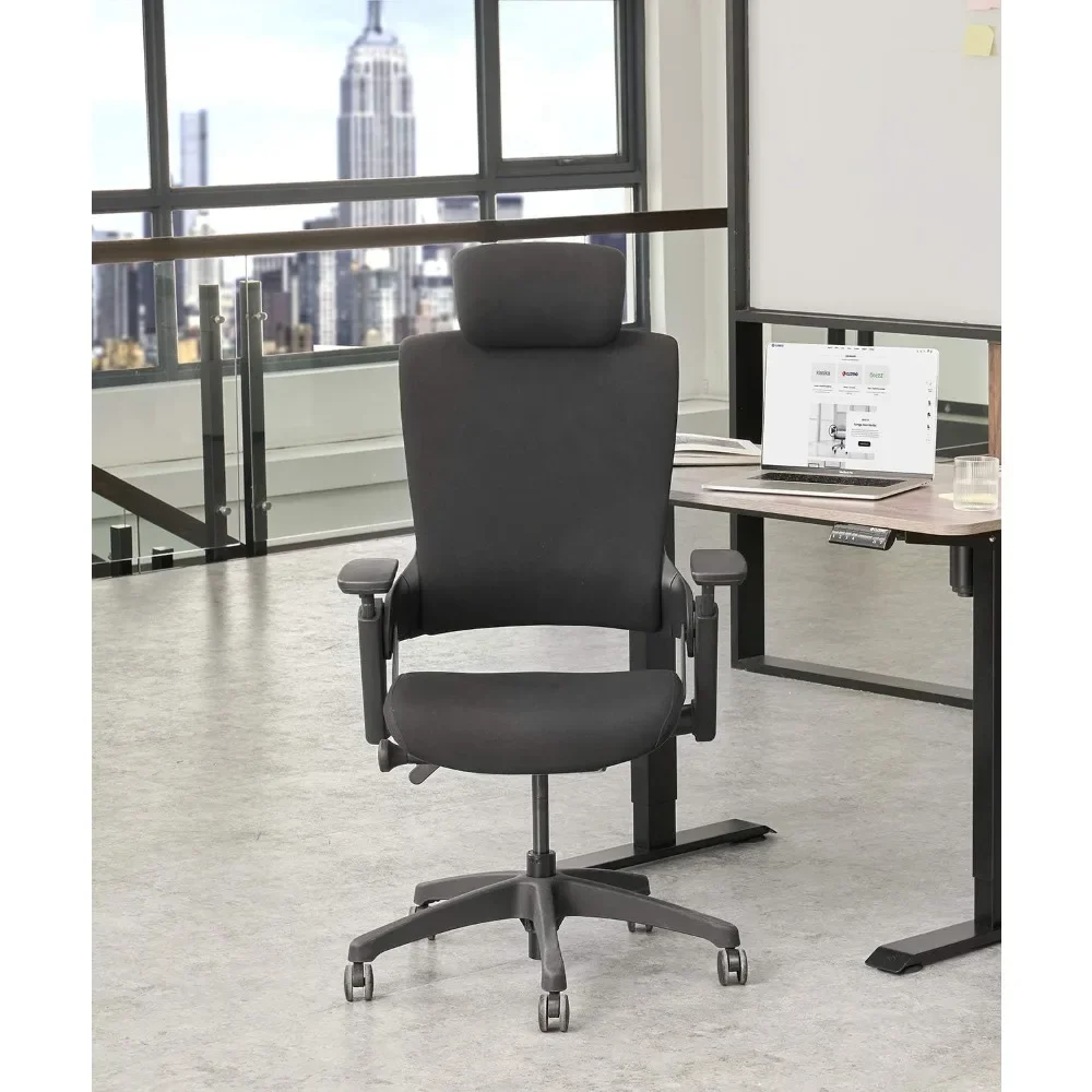 Ergonomic High Swivel Executive Chair with Adjustable Height Head 3D Arm Rest Lumbar Support and Upholstered Back