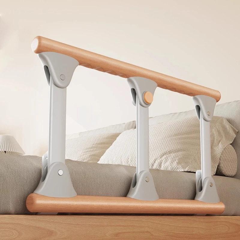 ‌Solid Wood Bed Safety Rail, Adjustable Foldable Assist Bar, Anti-Fall Bedside Guard, Elderly Mobility Support Equipment