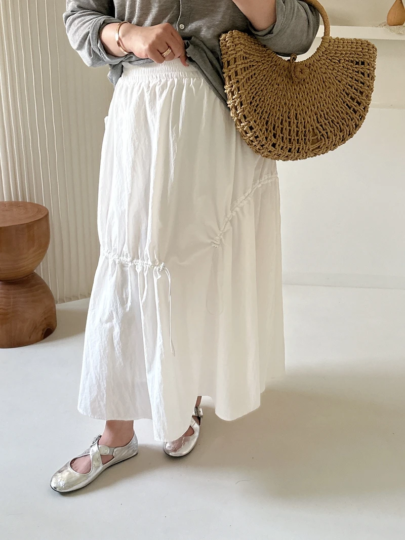 

Casual Pleated Asymmetrical High Waist Skirt for Women Summer Korean Sle Loose Fit f-length Skirt with Inner