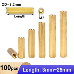 100pcs M2 L=3/4/5/6/8/10/11/12/18/18/20/25mm 2mm thread Brass Round Standoff Spacer Female M2 Brass Threaded Spacer