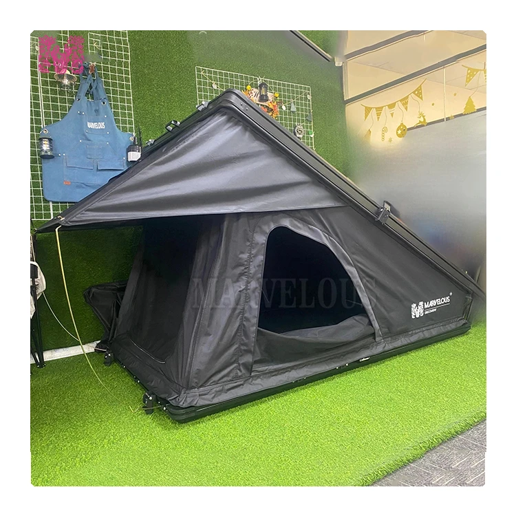 Marvelous 2-Person Automatic Triangle Style Aluminum Rooftop Tent Oxford Fabric for Outdoor Camping and Car Roof Use