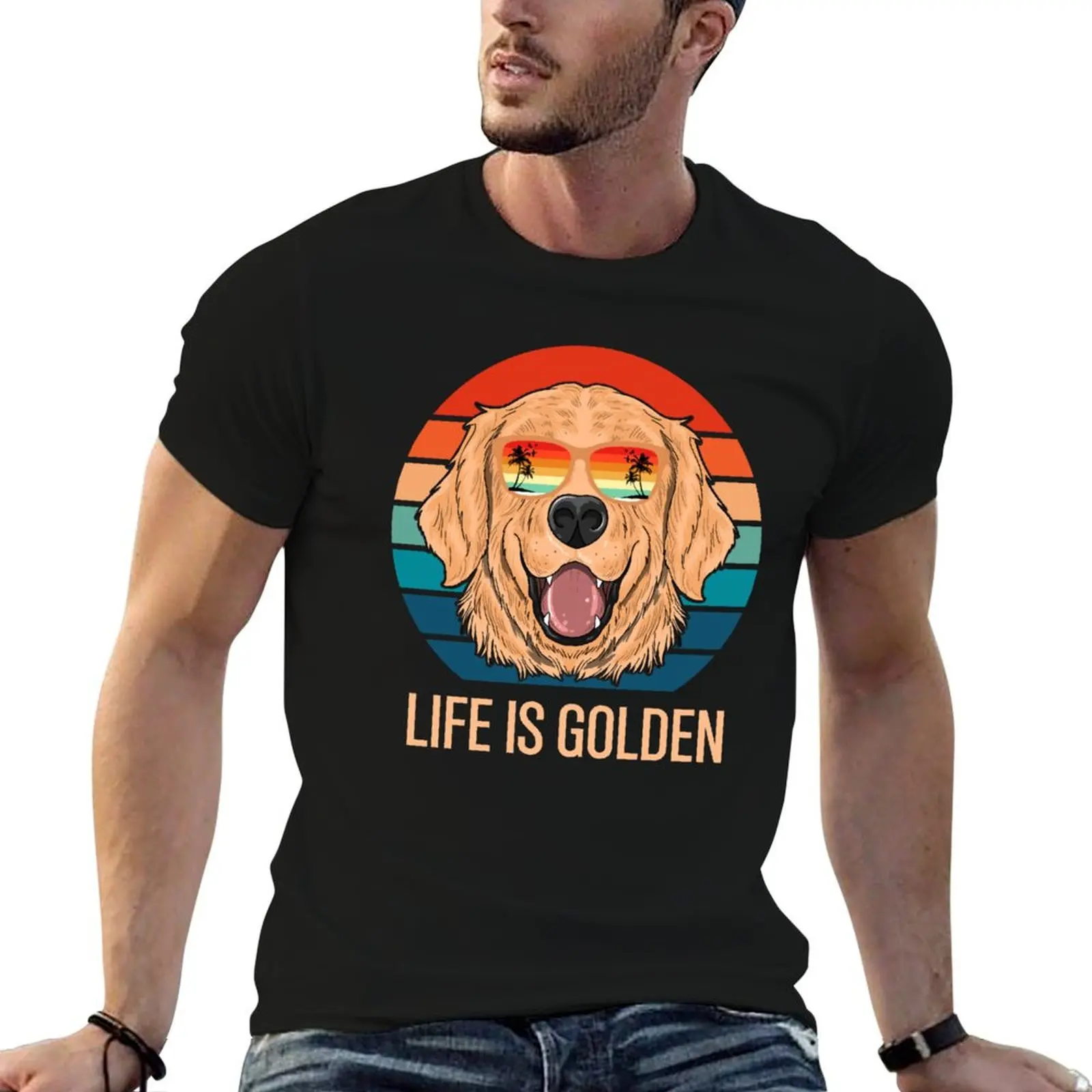 Life is Golden Retriever Funny Golden Retriever Dog Lovers Gift T-Shirt Plus Size Workout Short Sleeve Top