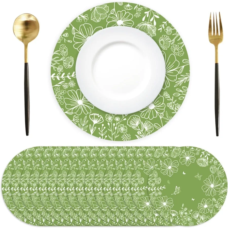 

Бумажные салфетки, одноразовые, 50 упаковок, зеленые цветочные коврики с цветами, 13,4 Ih, круглые весенние коврики для стола с цветочным принтом для обеденного стола Setti