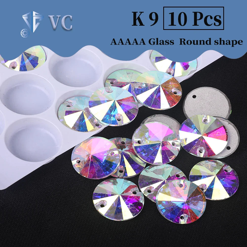 Wholesale K9 10PCS Crystal AB Hand Sewn Flat Double Hole Horse Eye Shaped Glass Rhinestones for Clothing Leisure Decoration