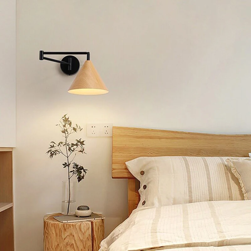 Modern Swing Arm E27 LED Wall Lamps Bedroom Folding Telescopic Wall Sconce Adjustable Lighting Angle Mount Light Hard-wired