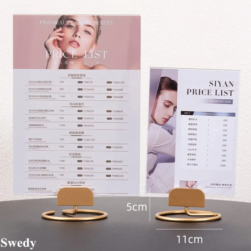 A4 210X297MM Metal Wedding Photo Picture Poster Frame Table Menu Paper Price Listing Holder Acrylic Sign Holder Display Stand