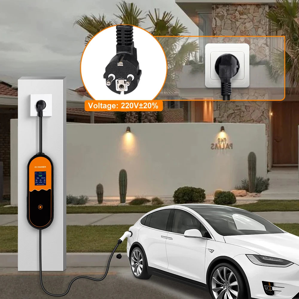 JDMEX Type 2 Electric Car Charger 3.5kW 16A Portable EV Charger 220V EU Plug Charging Cable IEC 62196-2 EVSE Charging 1Phase