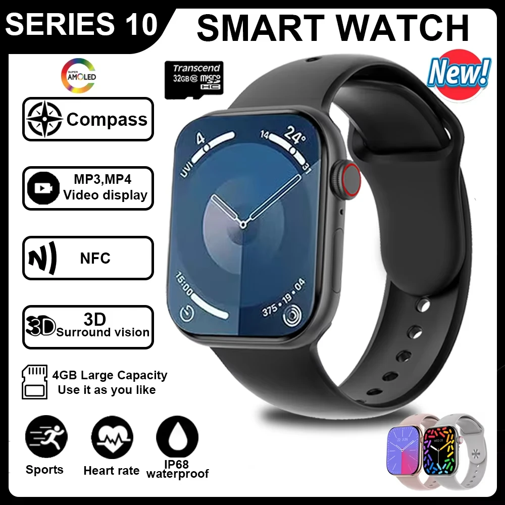 AMOLED 4GB ROM DT Watch X Smart Watch Bluetooth Call Compass Games Smart Gesture 3D Vision Series DT Watch 10 Smartwatch Men2025