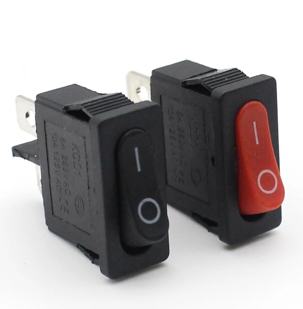 100/200PCS KCD1-110 Mini Thin Flat Rocker Switch ON-OFF 2pin Red and Black 9.5*21MM Instrument Small Switch 6A/250V 10A/125V AC