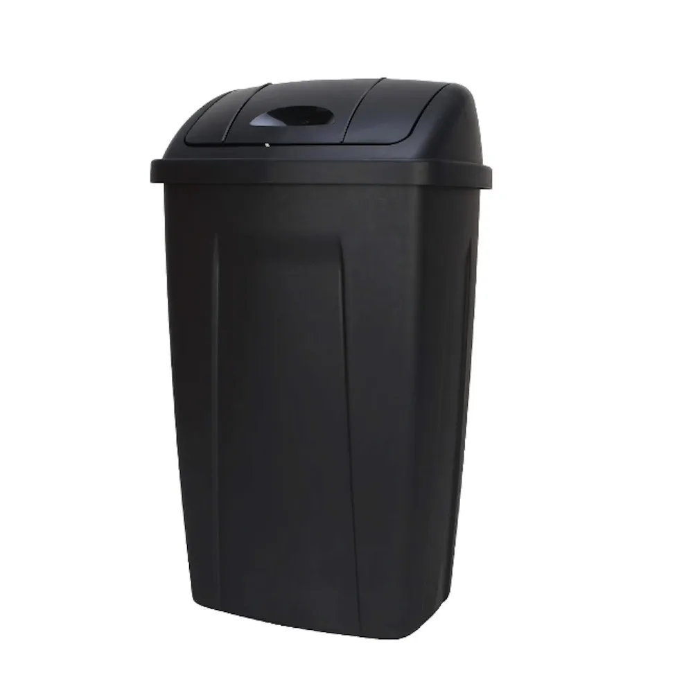 13 Gallon Black Swing Top Plastic Trash Can Smooth Easy Clean Odor Control Waste Bin For Kitchen Office Garage