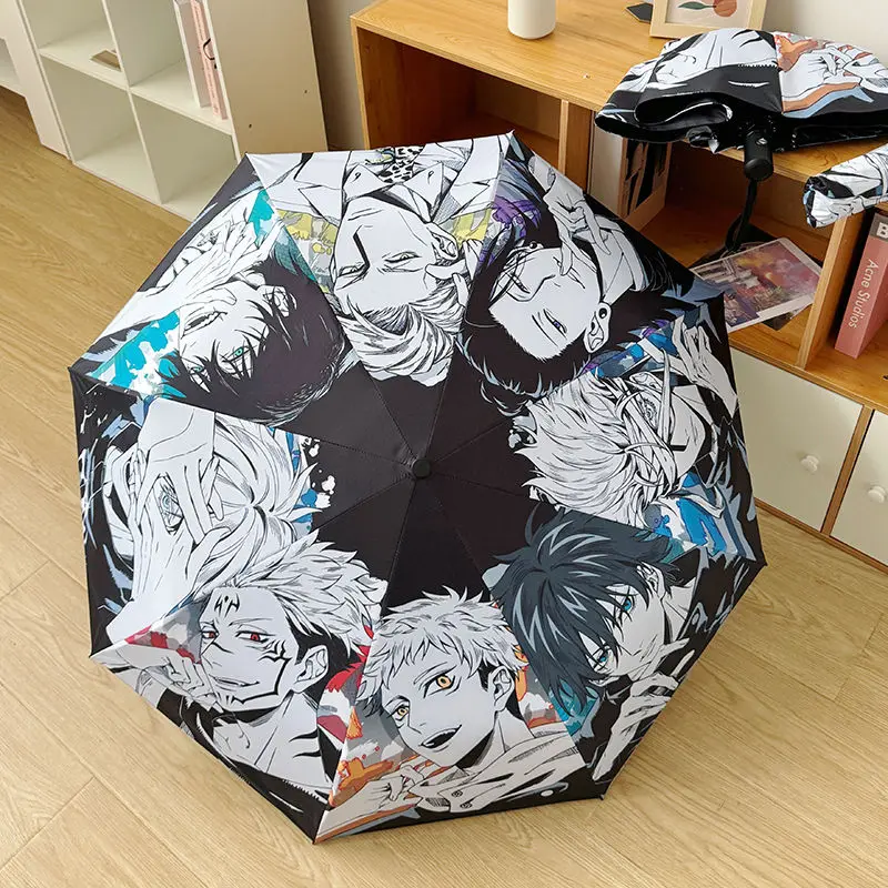 Spell Return Gojo Satoru Cartoon Printed Fully Automatic Black Glue Folding Umbrella Personalized Sunscreen Dual Use Umbrella