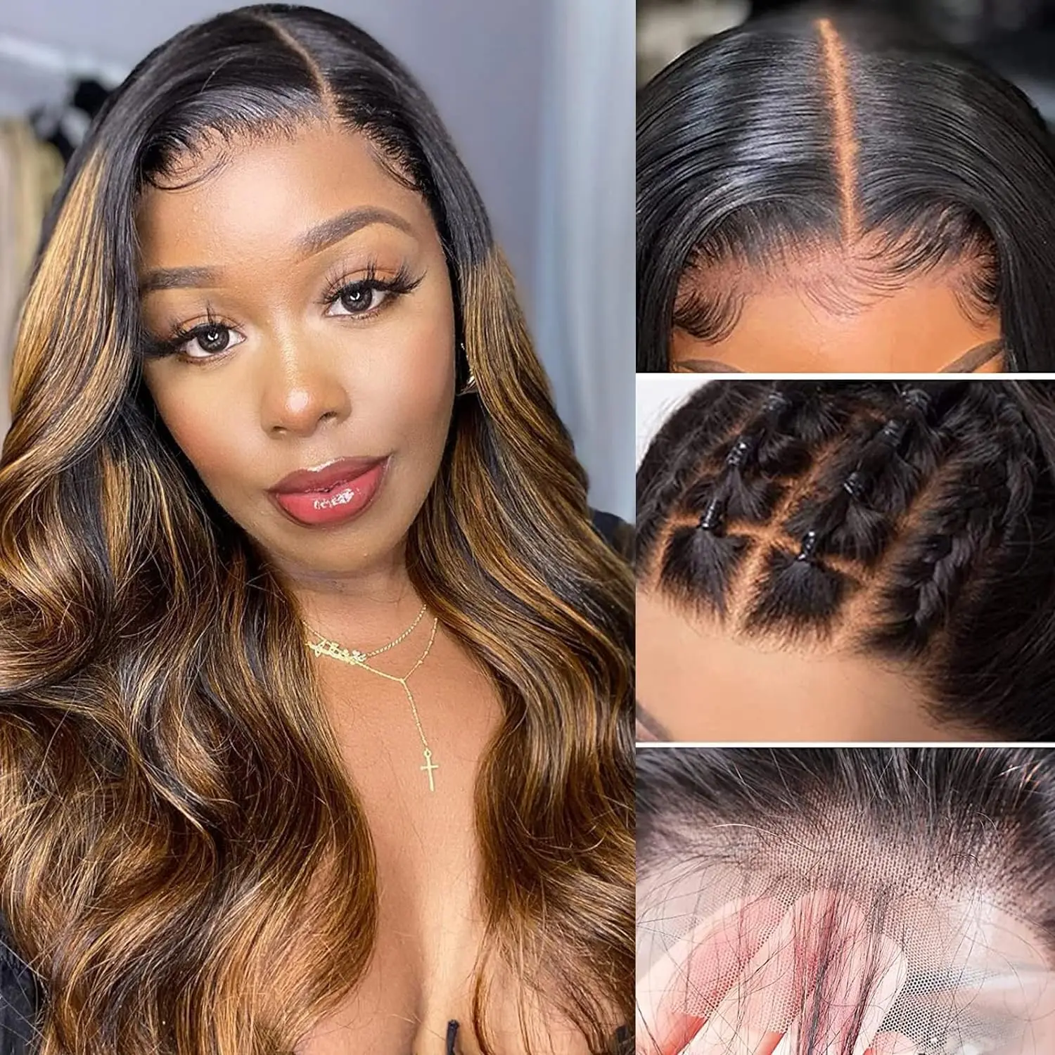 Ombre Highlight 13X6 Body Wave Lace Front Wigs Human Hair 1B/30 Brown Colored HD Transparent Lace Frontal Wigs Pre Plucked 180% Density 30 Inch Balayage Glueless Wig for Women image 6