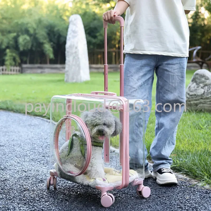 Capacity Transparent Pet Trolley Bag Bubble Pet Travel Carrier on Wheels Hot Sale Outdoor Cat Dog Travel Luggage Suitcase Large