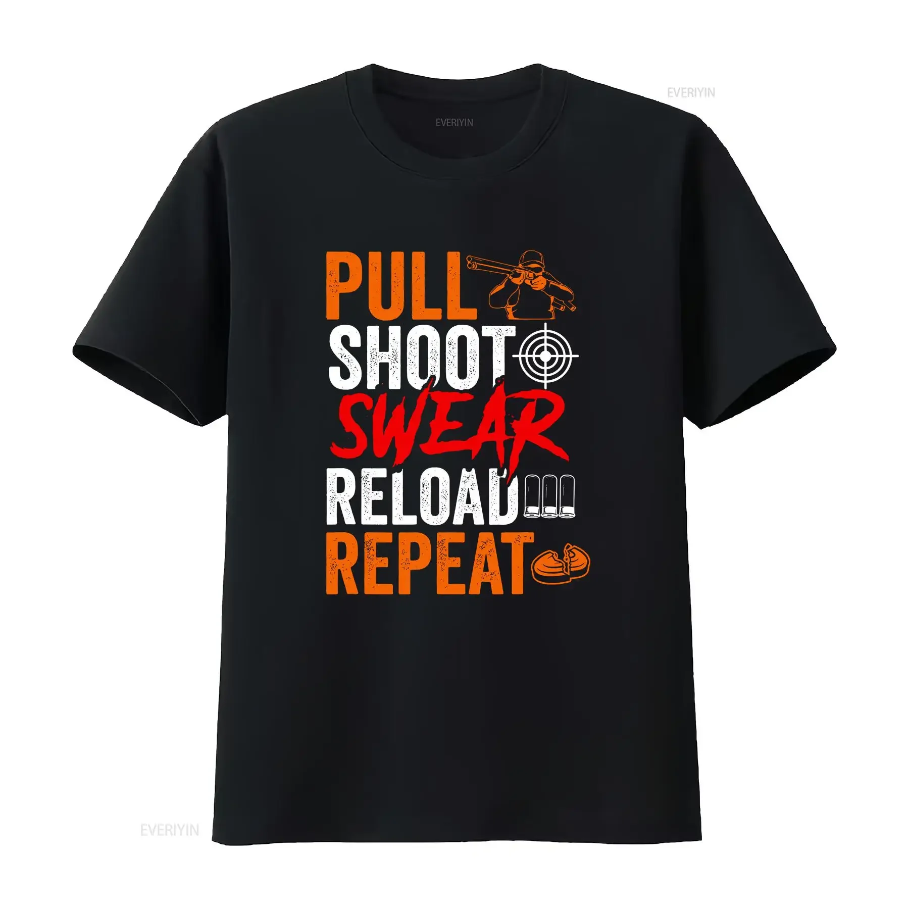 NEW LIMITED Pull Shoot Swear Reload Repeat Skeet Shooting Trap Men T Shirt S 3XL vintage Washed fashion Comfortable