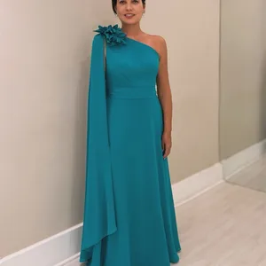 فستان شيفون طويل لأم العروس ، فستان زهرة مطوي ، طول الأرض ، والدة العروس أعلى 6 مبيعات فستان وصيفة الشرف الفوشيه - No4