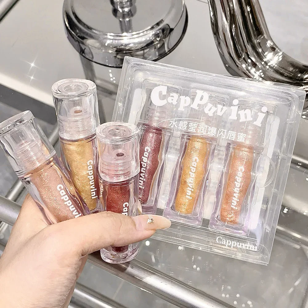 Impermeável Diamond Shimmer Glitter Lip Gloss, batom líquido, pérola, espumante, lábios sexy compõem, 5pcs