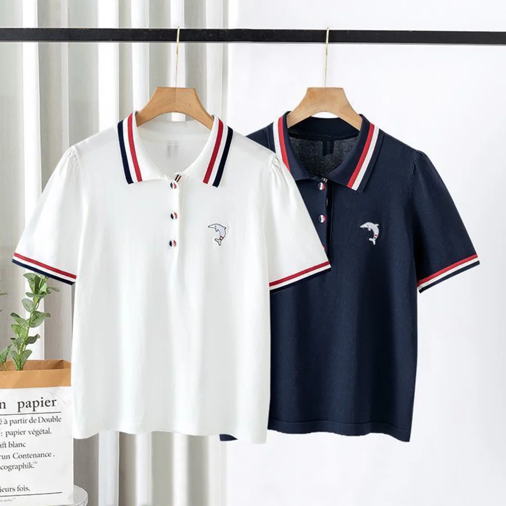 

Mens Fashion Dolphin Embroidered Short Sleeved Polo Shirt Daily Casual Personality Short Sleeve Preppy Style Tops 2024 Summer