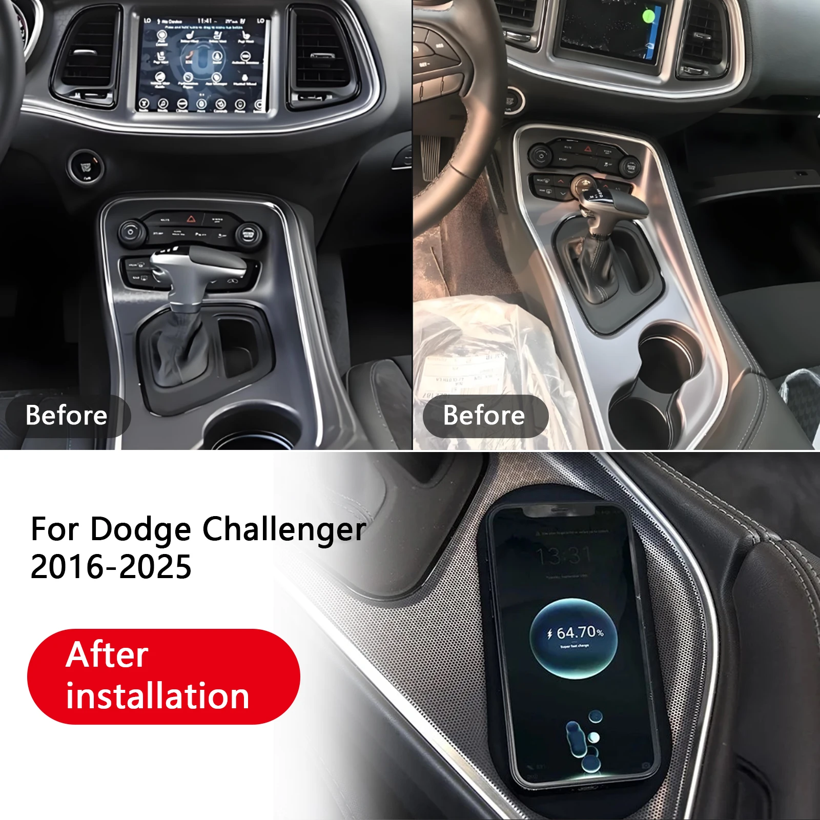 2 din para dodge challenger 2016-2025 console central do carro carregador de telefone rápido carregador sem fio placa de carregamento suporte de carre
