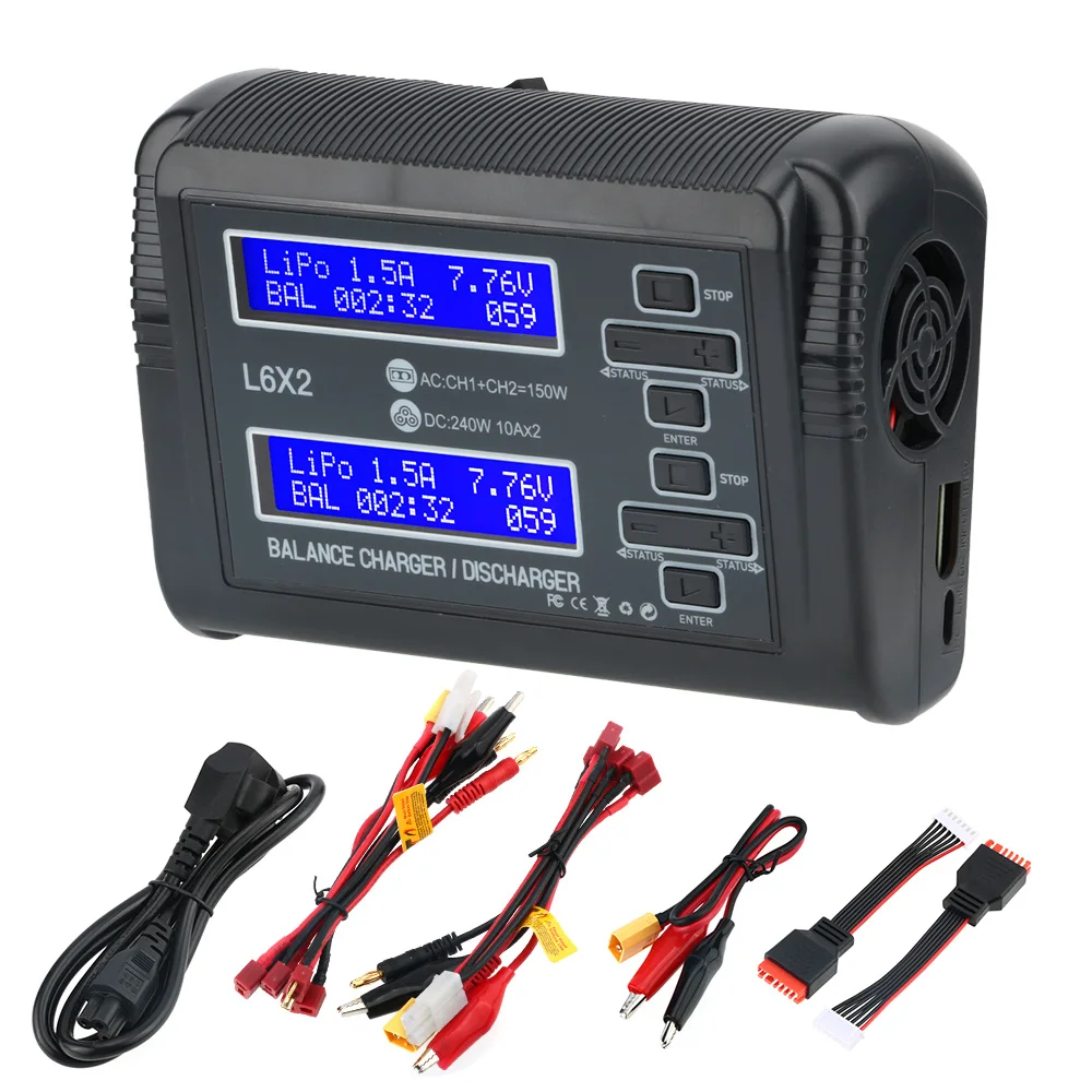 HTRC L6x2 Balance Charger AC 150W / DC 240W Dual Channel 10A RC Charger Discharger for LiPo LiHV LiFe Lilon NiCd NiMh Pb Battery