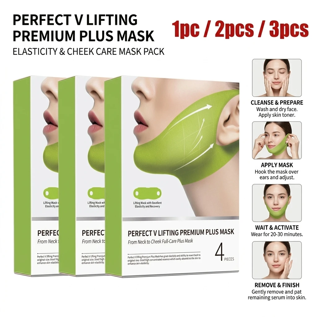 4PCS/Box Cactus V-Shaped Firming Lifting Mask Collagen Hydrating Moisturizing Gel Patches for Double Chin Cheek Care Mask