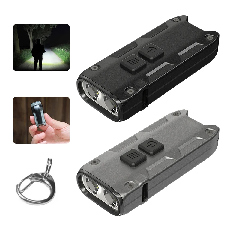 Portable Mini USB-C Rechargeable Keychain LED Lamp Aluminum Alloy Waterproof Flashlight for Outdoor   Camping Lighting