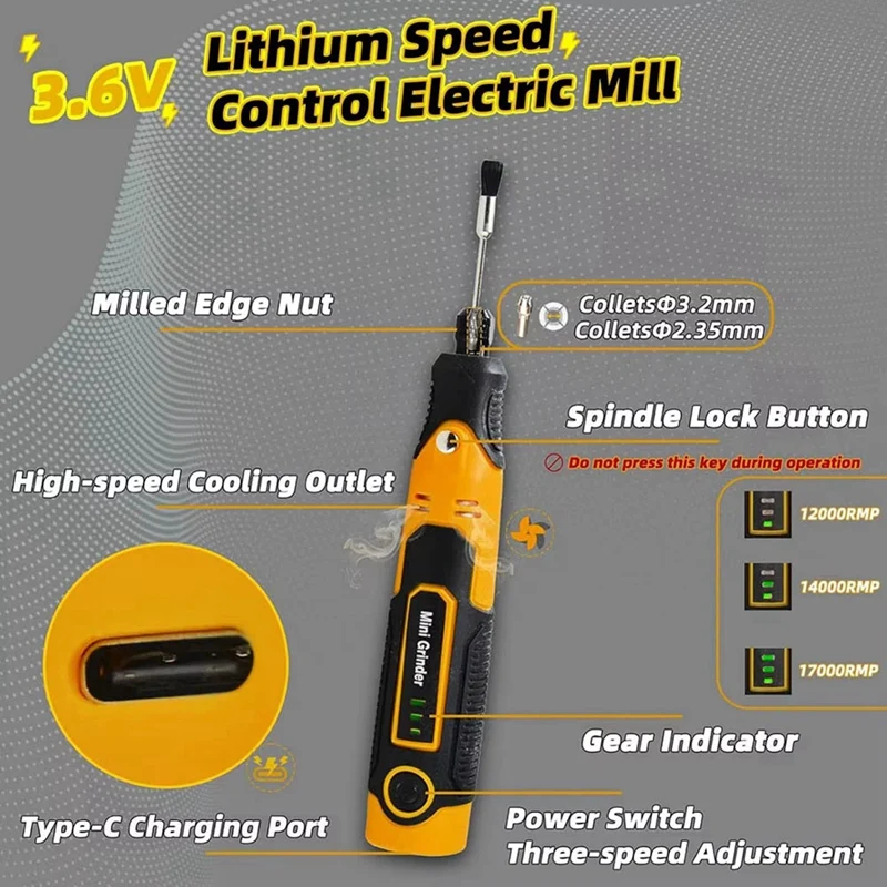 Cordless Mini Grinder Kit 3D Printed Resin Cured Engraving Pen ,Electric Rotary Sander for Drilling,Sanding,Polishing-A21R