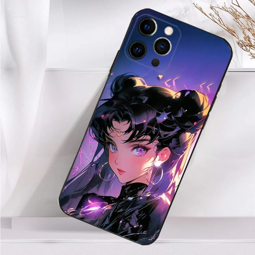 S-Sailor Anime M-Moons Phone Case For iPhone 16,15,14,13,12,11 Plus,Pro Max,XS,X,XR,SE,Mini,8,7 Soft Silicone Black Cover