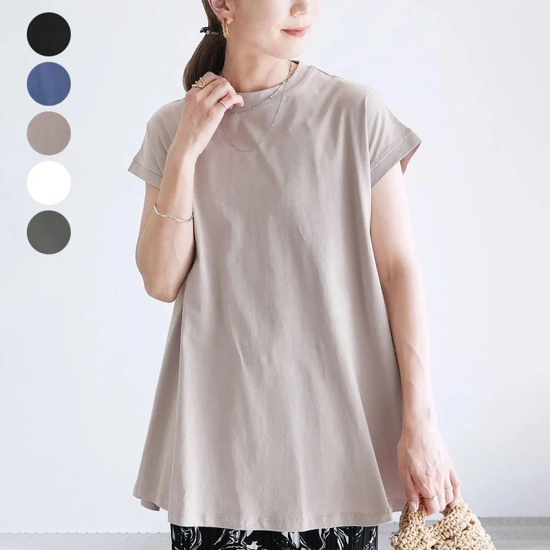 

Япония Rakuten, летняя однотонная свободная хлопковая футболка для женщин, повседневный крутой топ с короткими рукавами и круглым вырезом