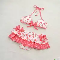 Japanese Style Kawaii Girls Swimsuit Sweet Printed Halter Bikini Swimsuit Women Ruffle Bikini Set Bather Bathing Suit Swim 2