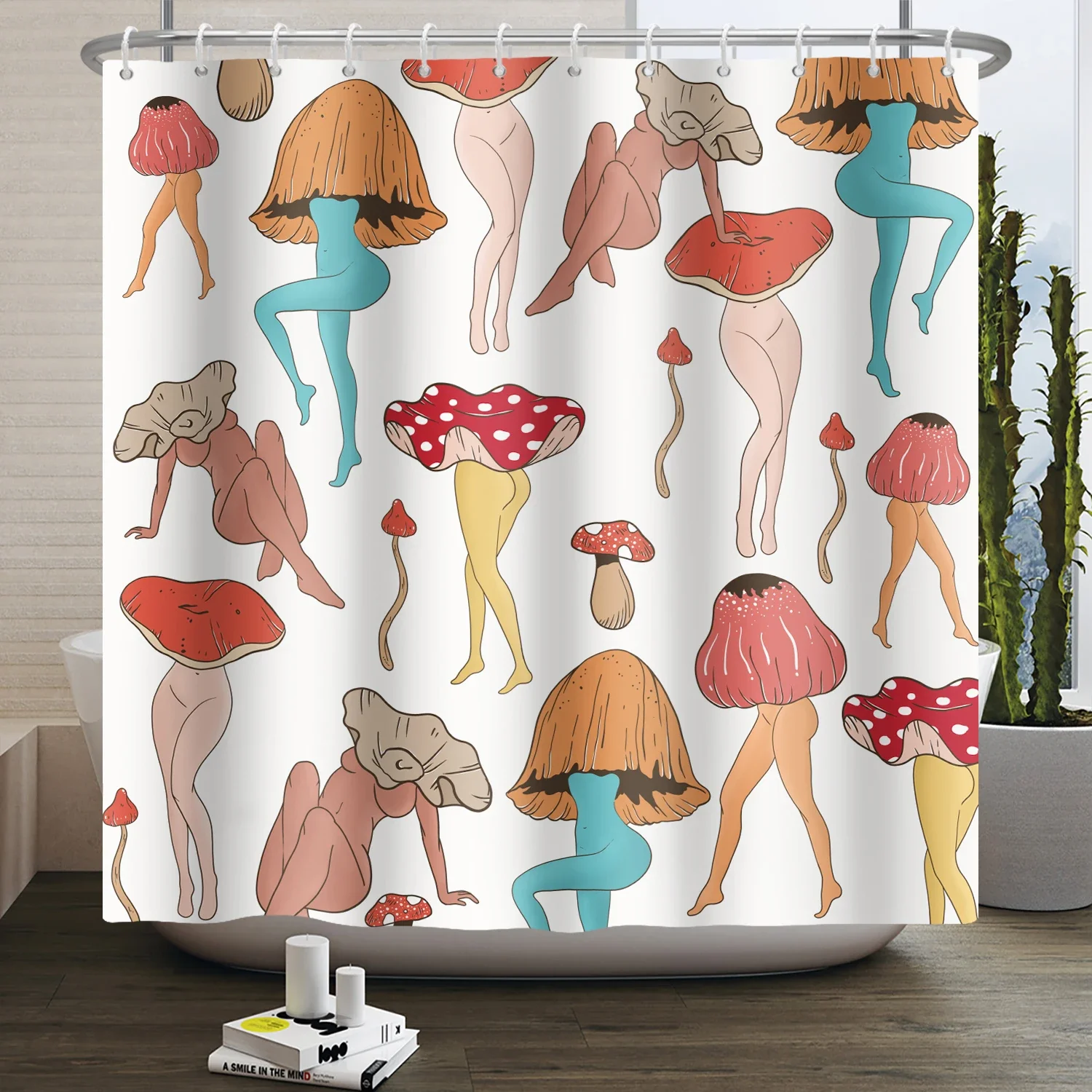 Funny Mushroom Shower Curtain Cute Butt Mushroom Botanical Psychedelic Minimalistic Aesthetic Plants Waterproof Bathoom Curtain