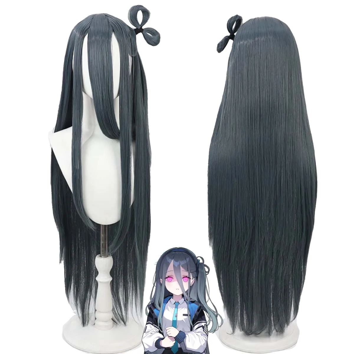 

Аниме-игра Blue Archive Tendou Aris, длинный прямой темно-серый термостойкий парик из волос