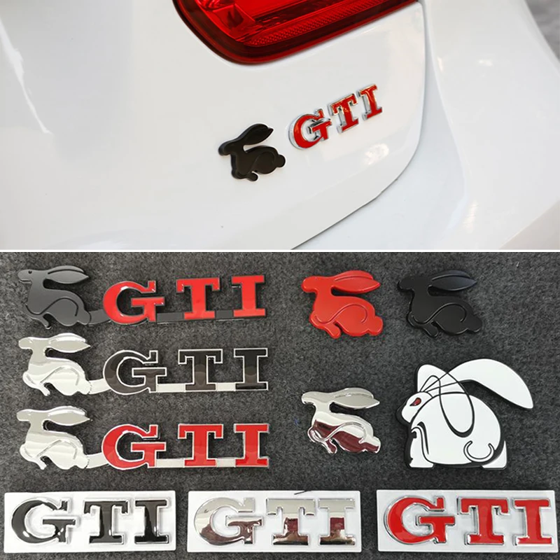 Rabbit GTI Logo Car Fender Trunk Emblem Stickers Accessories For Volkswagen VW GTI Rline R Polo Golf Passat Magotan Tiguan Jetta