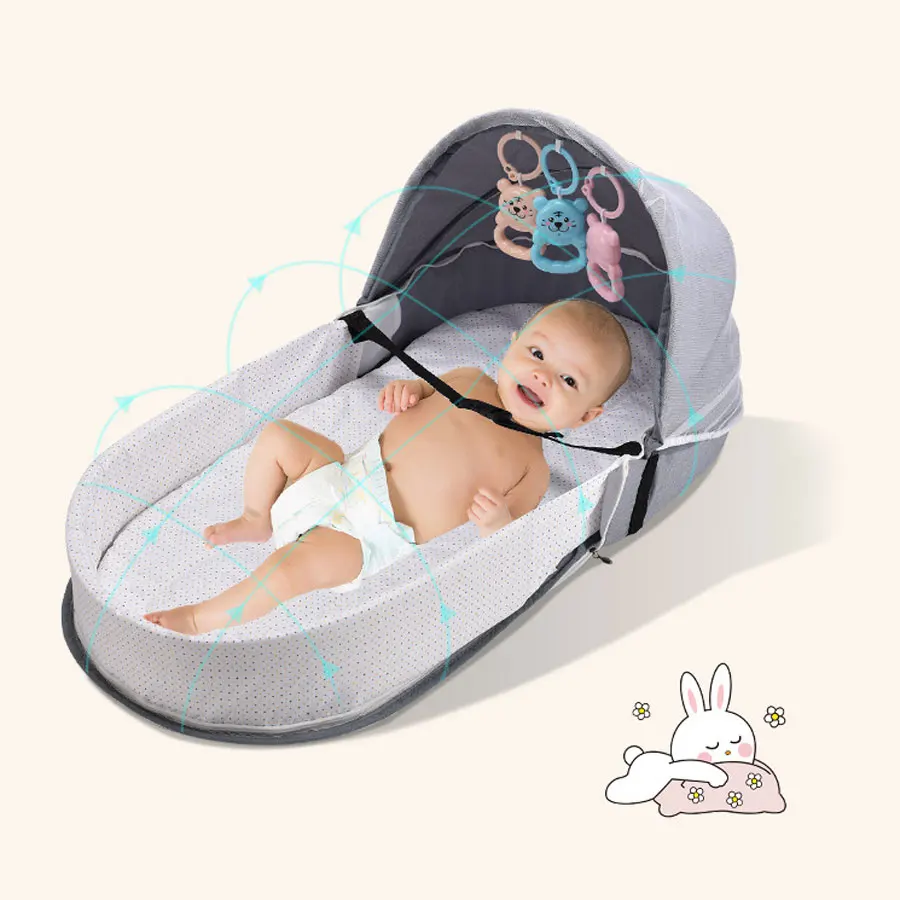 Culla per neonato Letto isolante biomimetico per neonato Letto pieghevole a prova di zanzara Comodo letto da viaggio all'aperto nel letto centrale