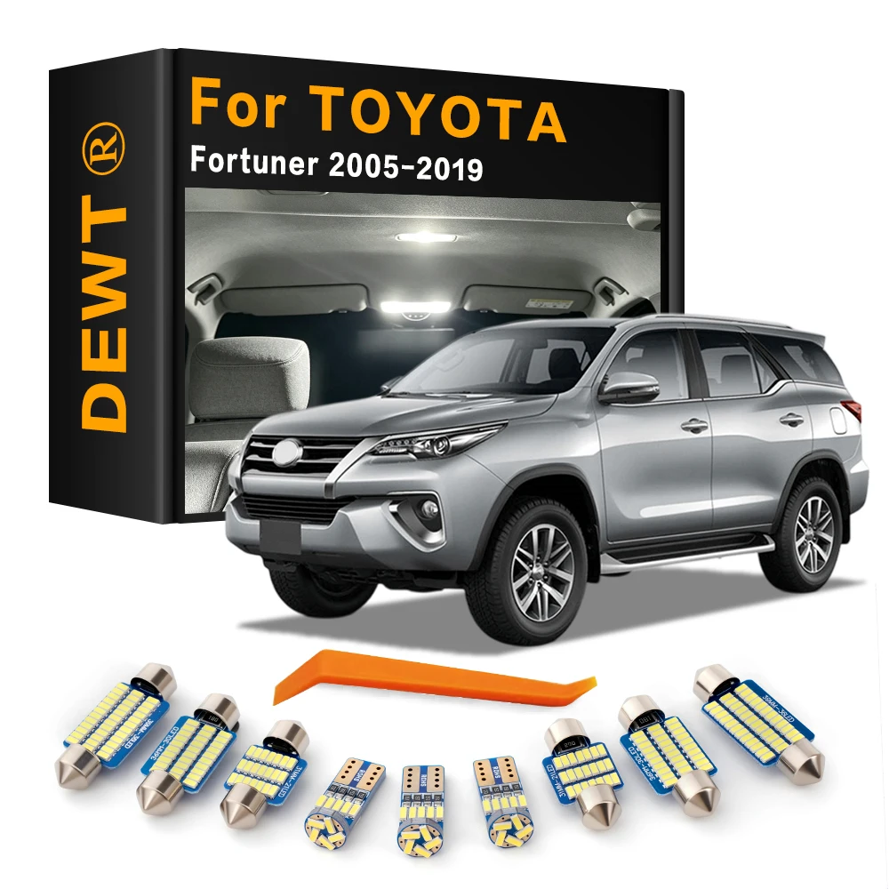 7Pcs Car For Toyota Fortuner 2005 - 2019 2018 2017 2016 2015 2014 2013 LED Interior Dome Light Kit Sunvisor Trunk Bulb Canbus