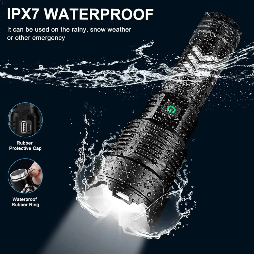 Powerful LED Flashlight XHP160.8 Type-C Torch High Power Lantern Rechargeable Lamp Torch Battery 26650 Waterproof Hand Lamp