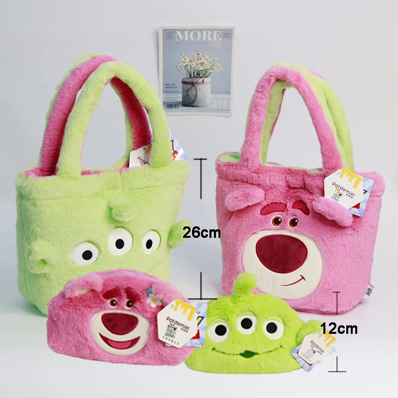 Disney Kawaii Anime Plush Handbags Cute Cartoon Plush Handheld Bag Cute Cartoon Fluffy Tote Large Capacity Tote Shaggy Backpack