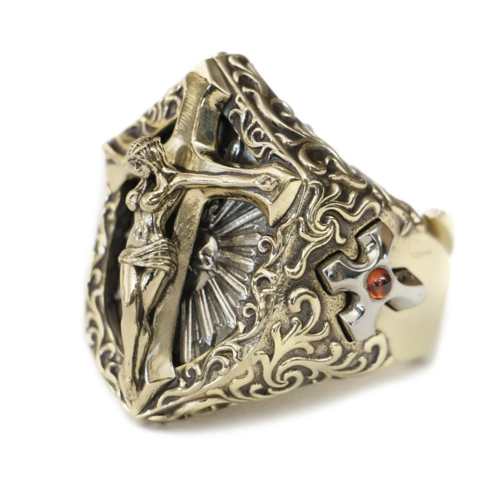 CZ Stone Cupronickel Shield Cross Brass Beauty Cross Ring BR463 US Size 8~15