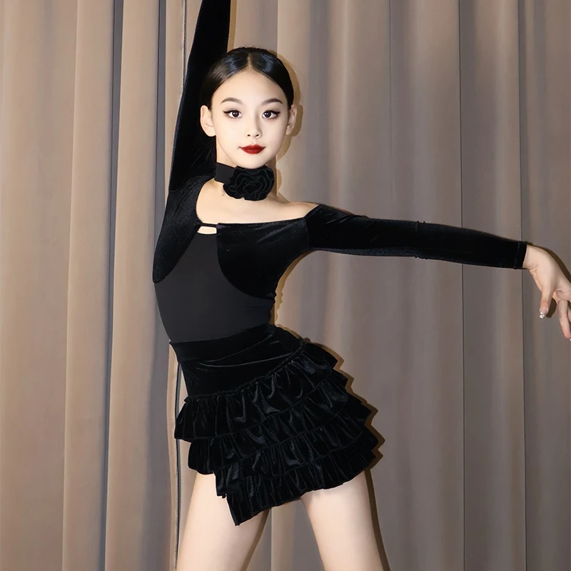 Mode filles danse latine Performance Costume enfants Rumba robe de danse latine enfants Samba Chacha danse latine vêtements SL13811