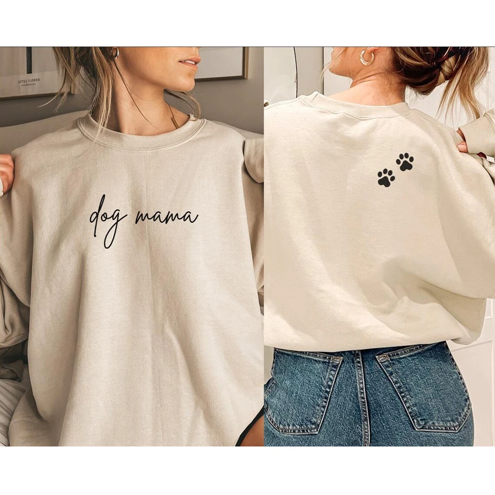 Dog Mama bluza przód i tył drukuj Funny Graphic sweter Dog Mom sweter miłośnik psów bluza z okrągłym wycięciem dzień matki prezent