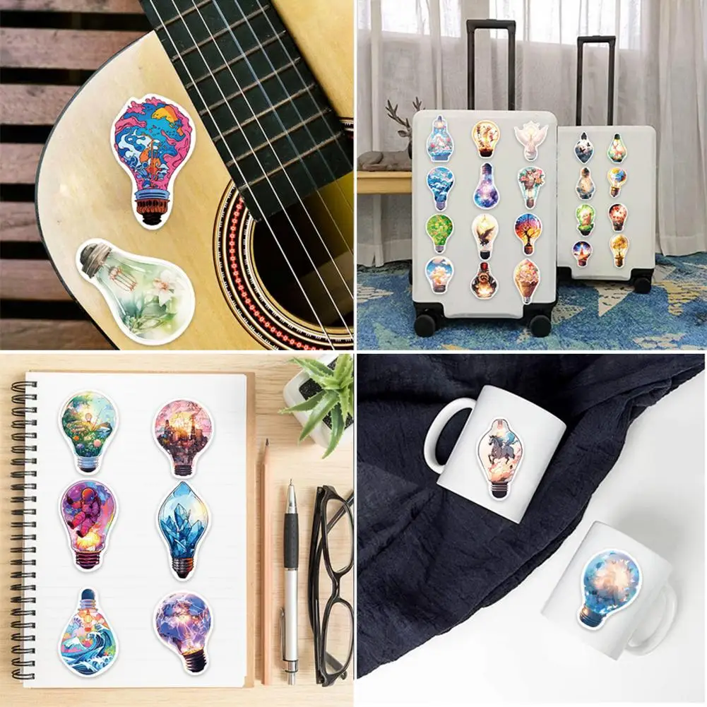 Phone Cover Stickers Waterproof Light Bulb World Sticker Set Non-repetitive Self-adhesive Pvc Decals for Phone Laptop Luggage