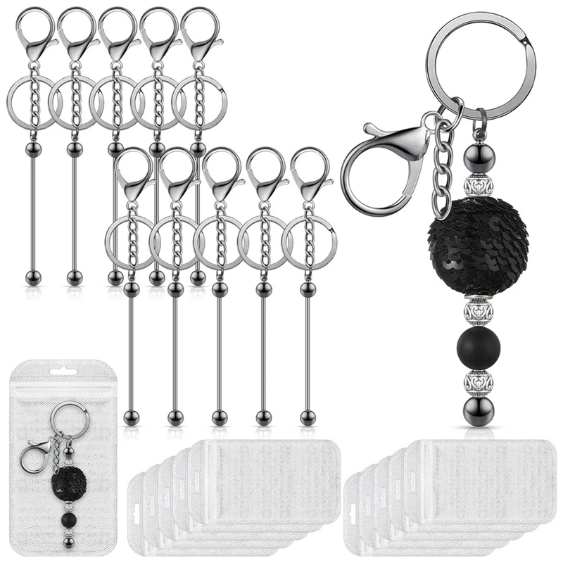 

Beadable Keychains Bars Kit DIY Keychains Bars Set Kit For Beads Including 10 Beadable Keychain Bars 10 Resealable Pouch