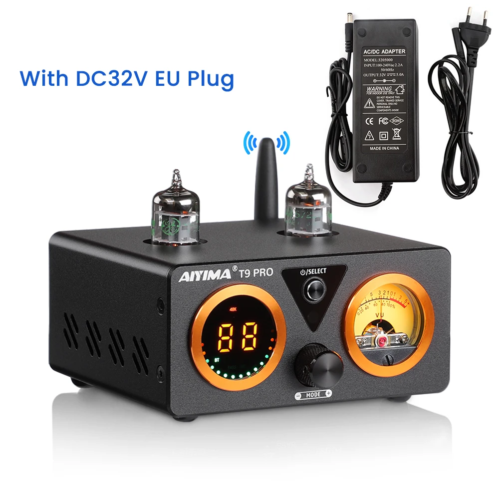 AIYIMA T9 PRO APTX HD Bluetooth Versterker Audio 100Wx2 HiFi Stereo Eindversterker USB DAC COAX OPT VU Meter Buizenversterker