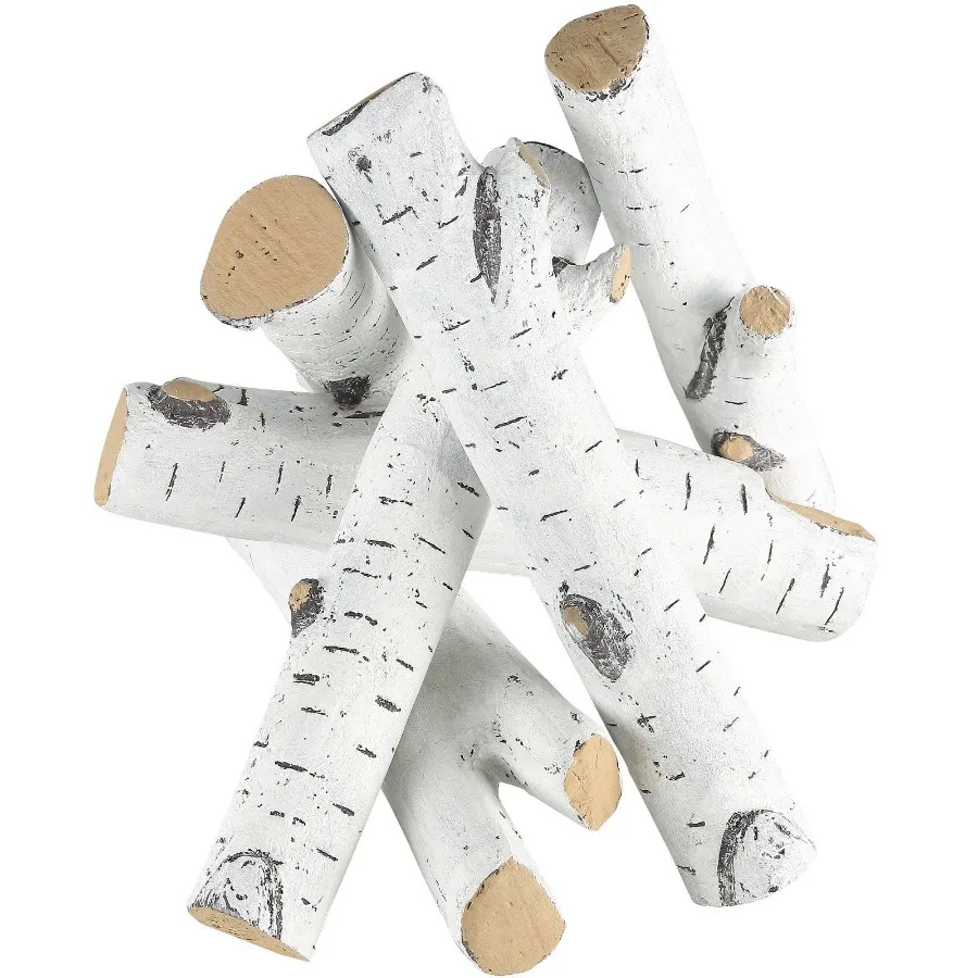 

6 шт. большие с бревнами из березы, газовый камин, керамические бревно для камина, термостойкие деревянные бревно, газовые реалистичные бревна, штабелируемые Woo