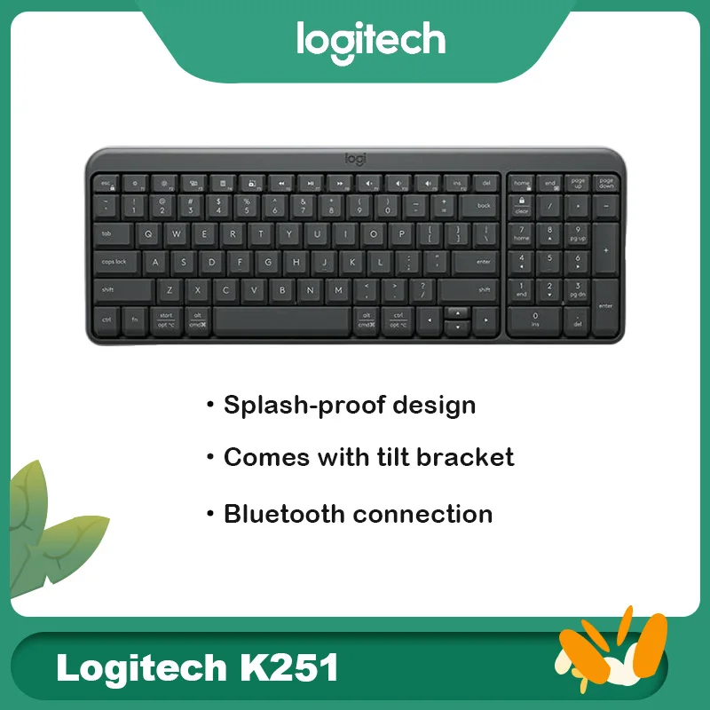 Logitech K251 Wireless Bluetooth Keyboard Long Battery Life Slim Portable for Laptop Desktop Home Office Business